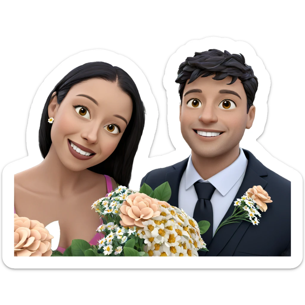 smiling couple outdoors with flowers sticker