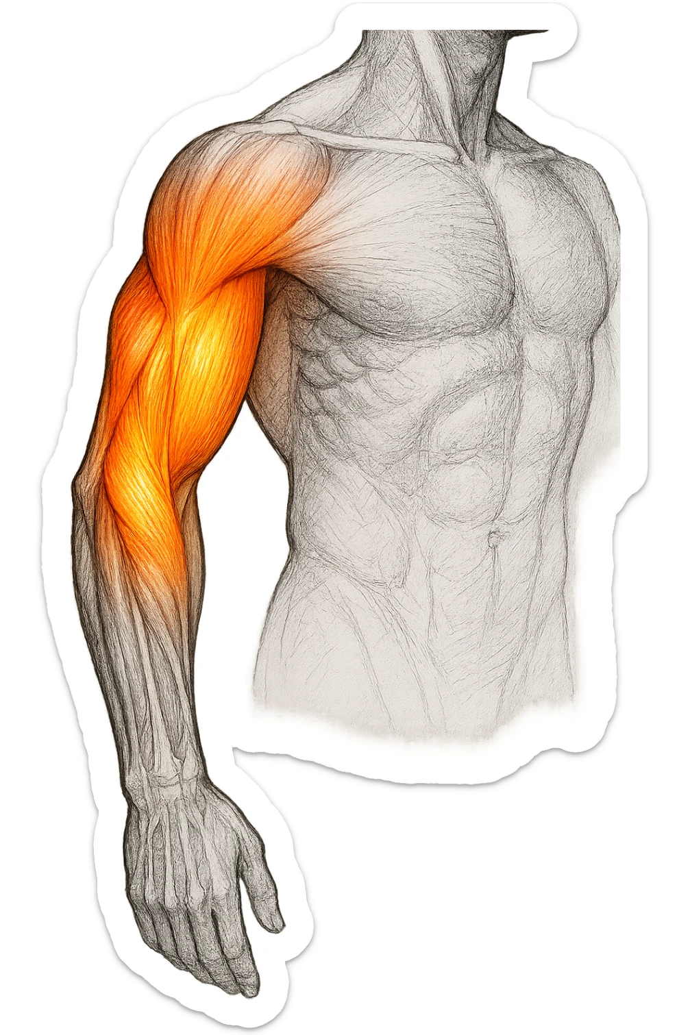 tricipite visto anatomicamente , illumina solo il tricipite, il resto fallo in bianco e nero sticker