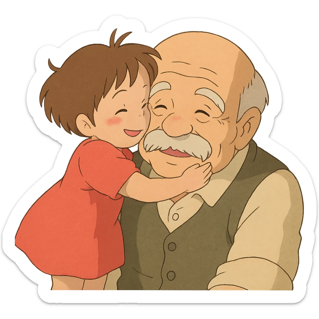 small kid showing affection to their granddad, gentle and heartwarming sticker