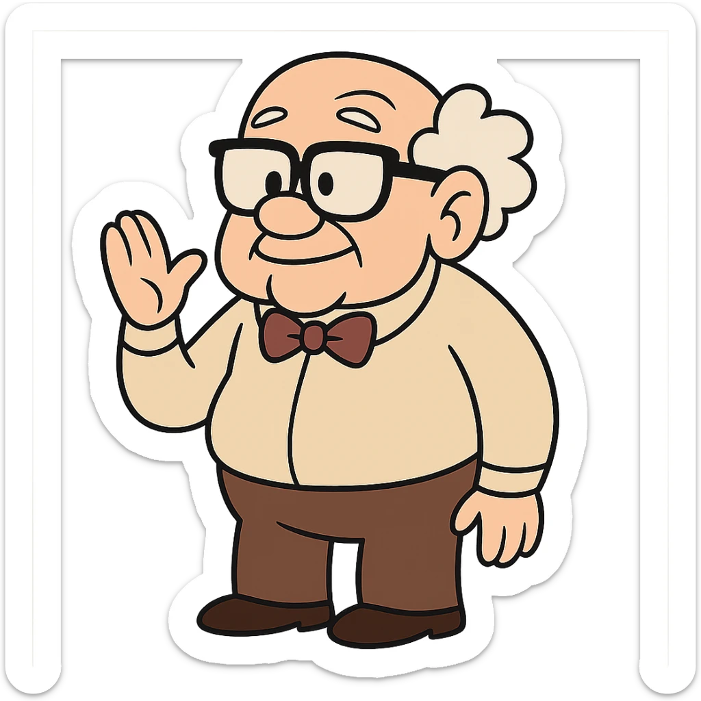 Pops from Johnny Bravo, elderly man with glasses, white hair, and a bow tie, cartoon style sticker