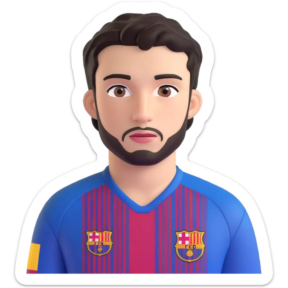 young male footballer inspired by Lamine Yamal, youthful face, short curly black hair, brown eyes, subtle confident expression, wearing FC Barcelona home kit with blue and red stripes and club logo visible on chest, smooth shading, slightly oversized eyes, clean facial hair sticker