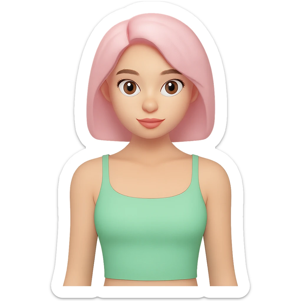 Tight cropped cami on a woman, very fitted, minimal, clean, fashion style, mint green color, apple emoji style look, no background. sticker