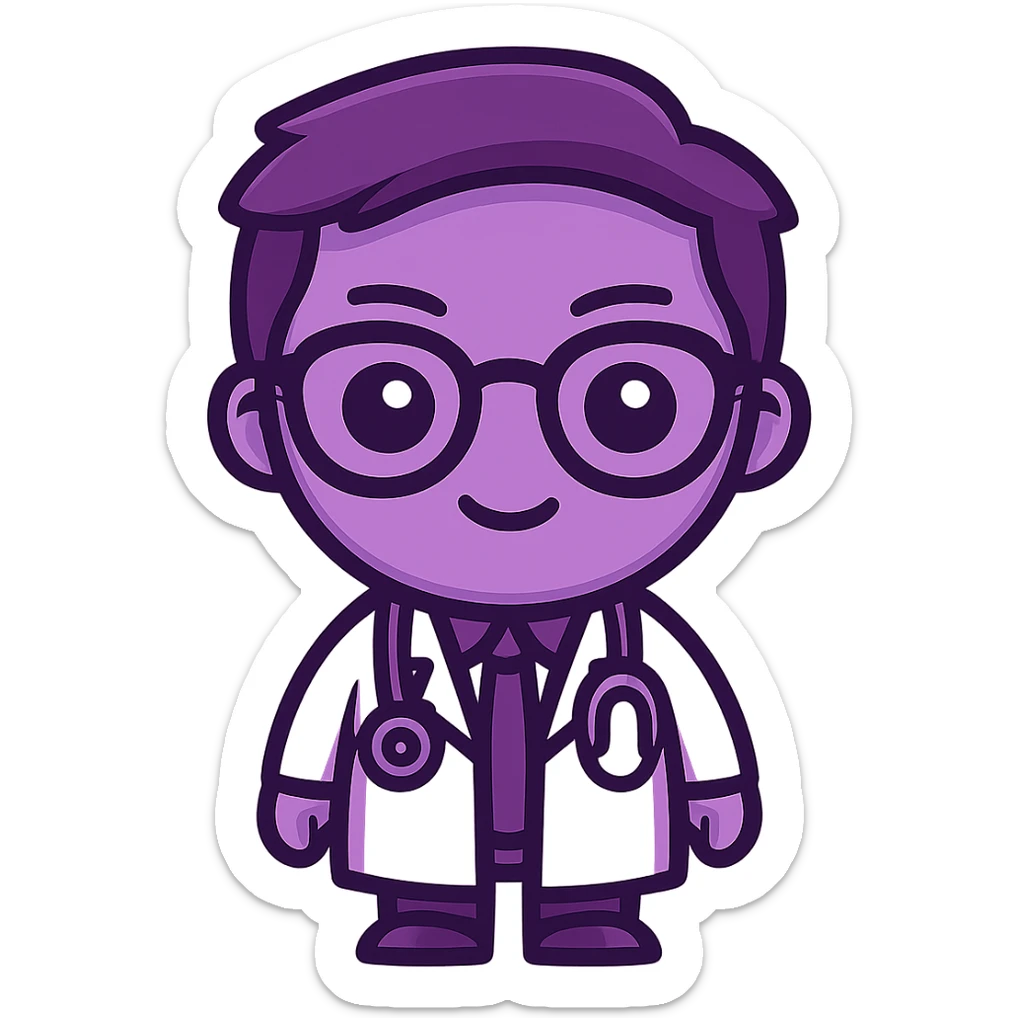 An eye doctor emoji in sticker style with a purple color sticker
