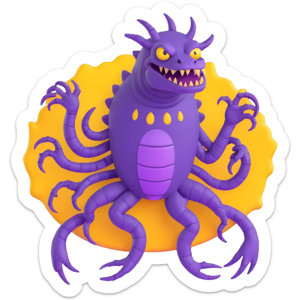 purple reptilian monster with multiple limbs like in Monsters Inc sticker