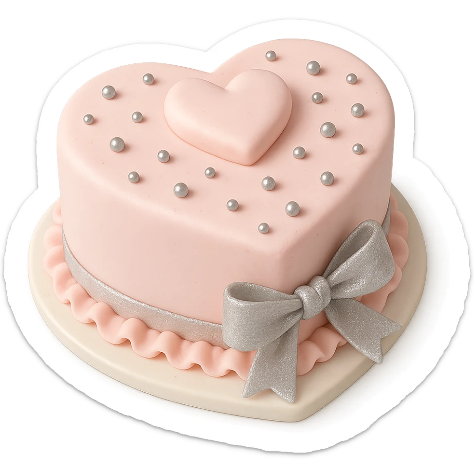 heart-shaped fondant cake with silver accents sticker