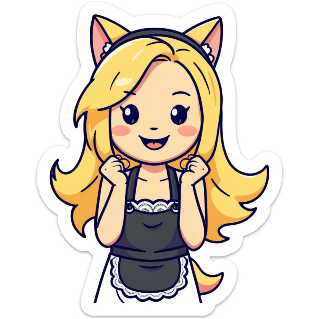  blonde catgirl woman long hair freckles giggling lace apron bikini sticker