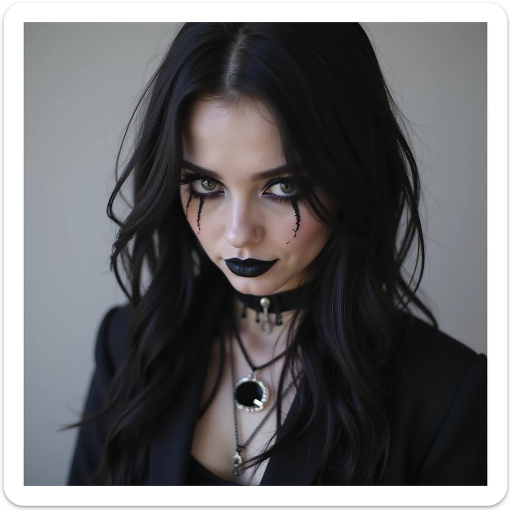 BLACKPINK inspired goth emoji, photorealistic style, dark makeup, edgy fashion sticker