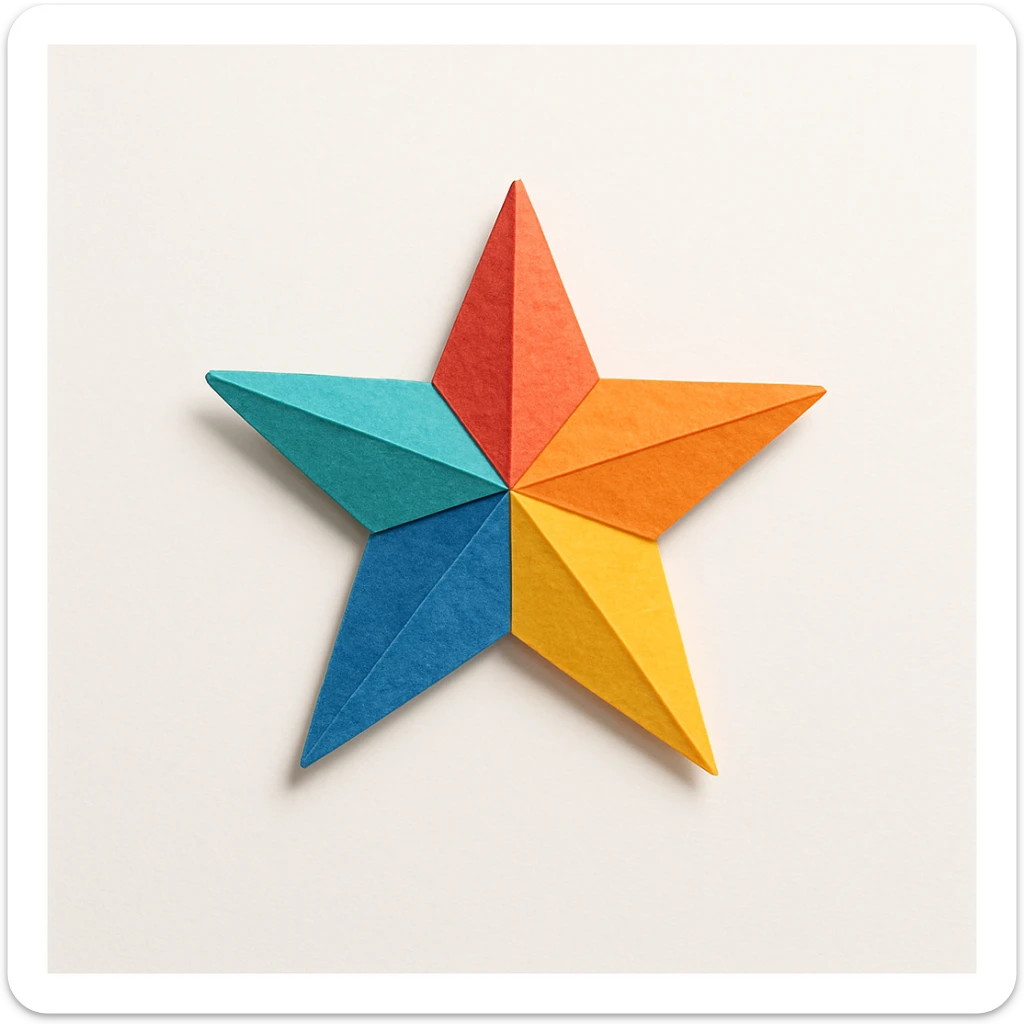 origami paper stars, vibrant colors, crisp paper texture, white background sticker
