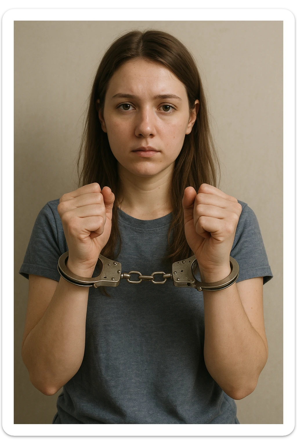 realistic illustration of a girl who is handcuffed, neutral background sticker