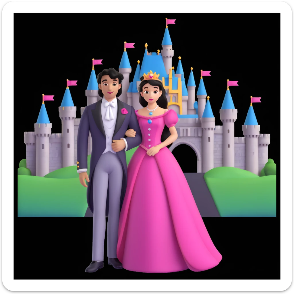 prince and princess Disney dress close up photo in castle background sticker