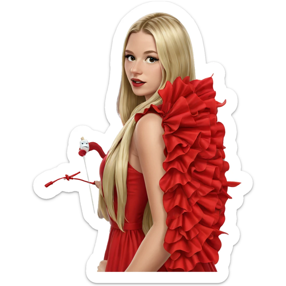 blonde girl in red dress sticker
