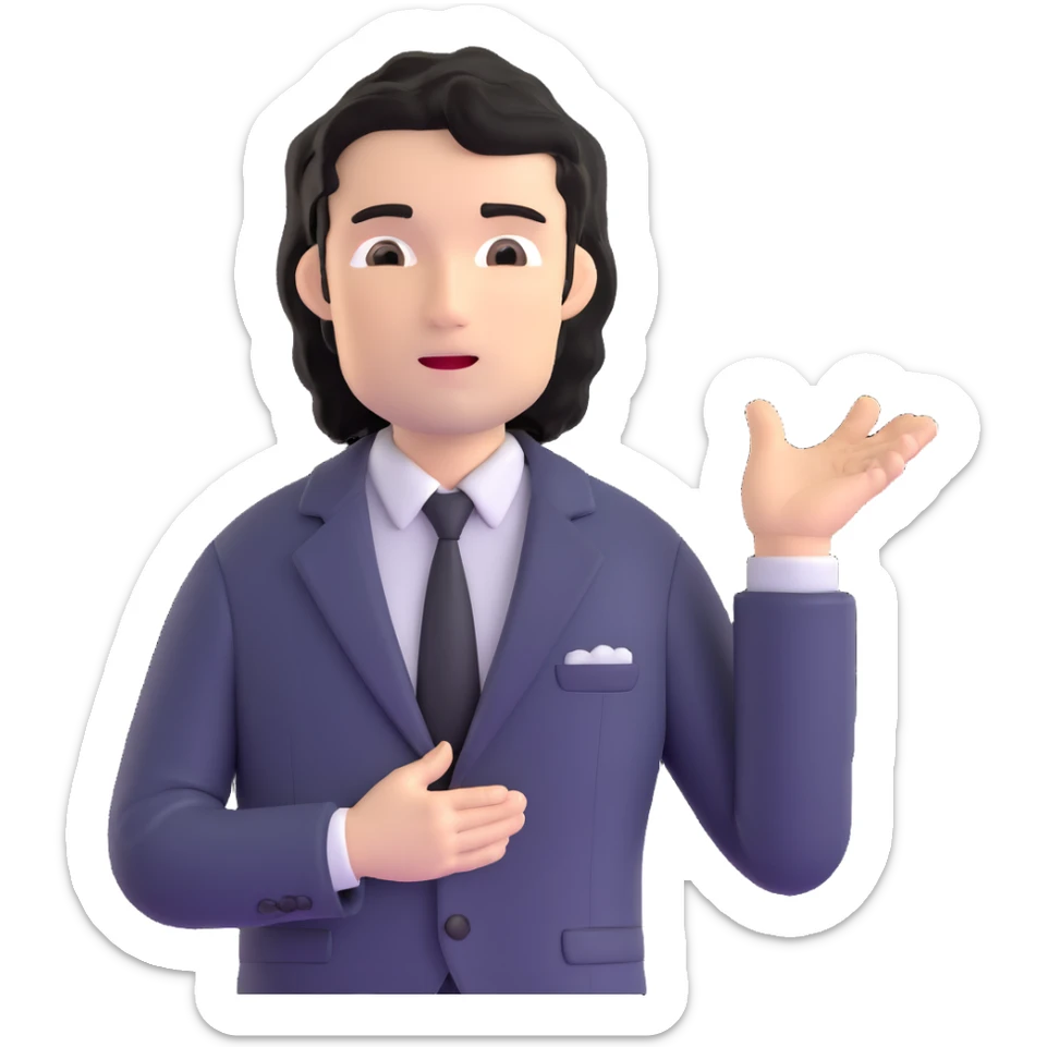 Professional portrait of a business strategist with black wavy hair, stubble, chiseled face, wearing blazer and button-up shirt, confident engaging expression, speaking pose, suitable for keynote speaker profile sticker