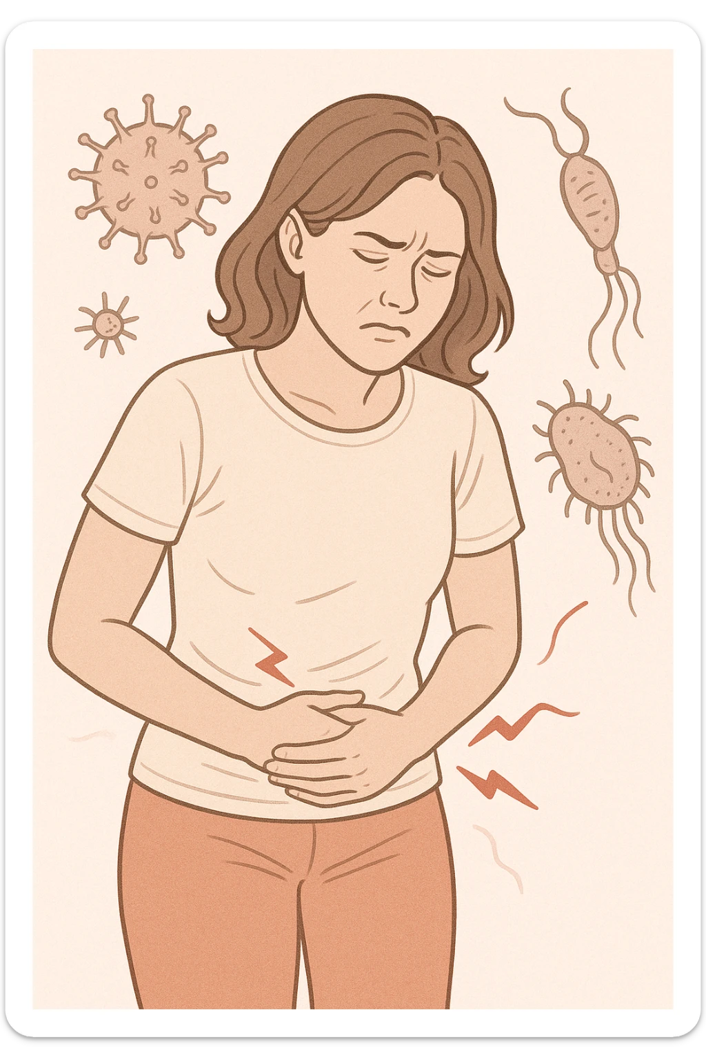 Donna con ciclo irregolare e doloroso a causa dei parassiti in italiano sticker