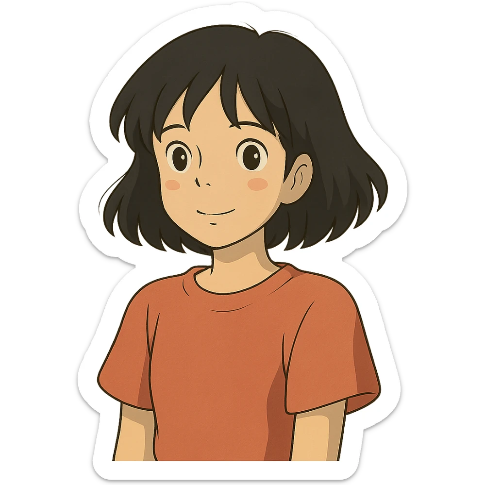 ghibli style chica con pelo negro corto por los hombros sticker