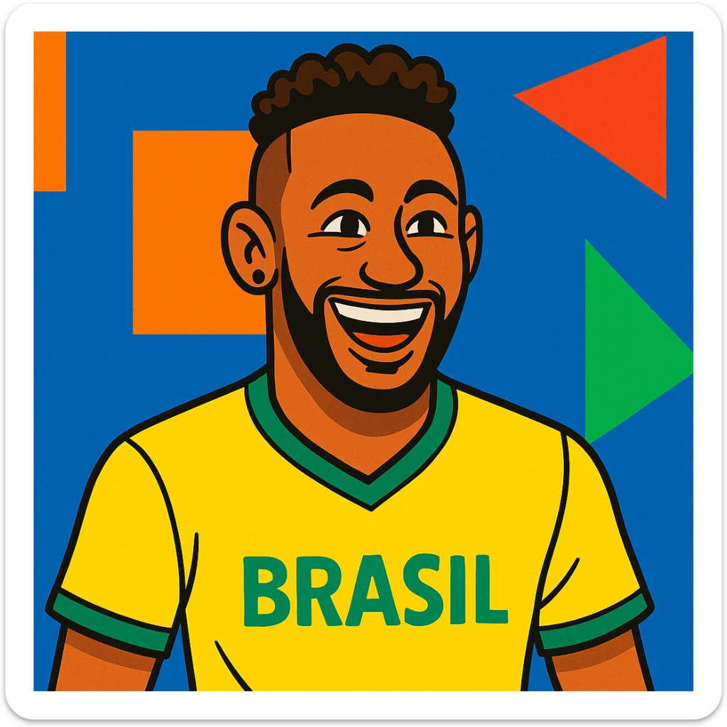 Neymar, famous Brazilian footballer, smiling, cartoon style, vibrant colors sticker