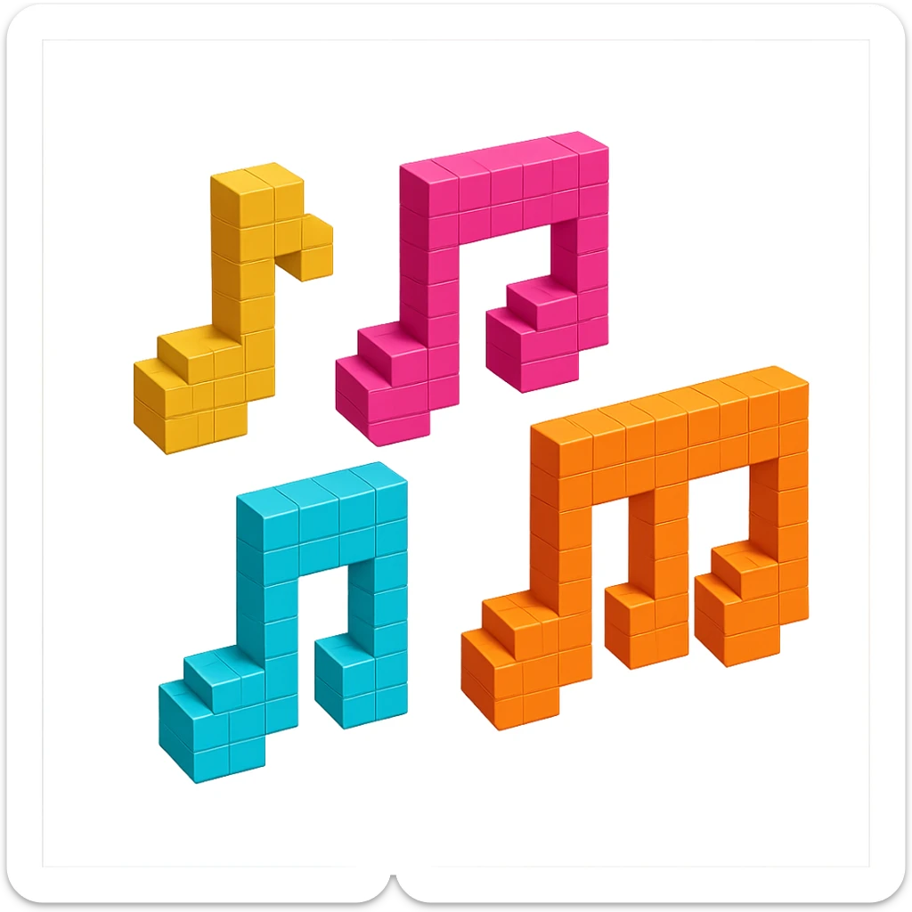 colorful and vibrant voxel-style musical notes sticker