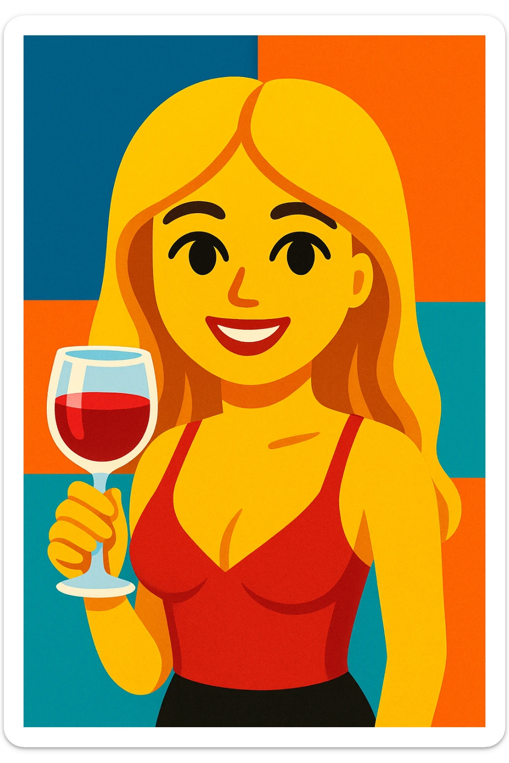 iPhone girl emoji, blond hair, sexy top, holding wine sticker