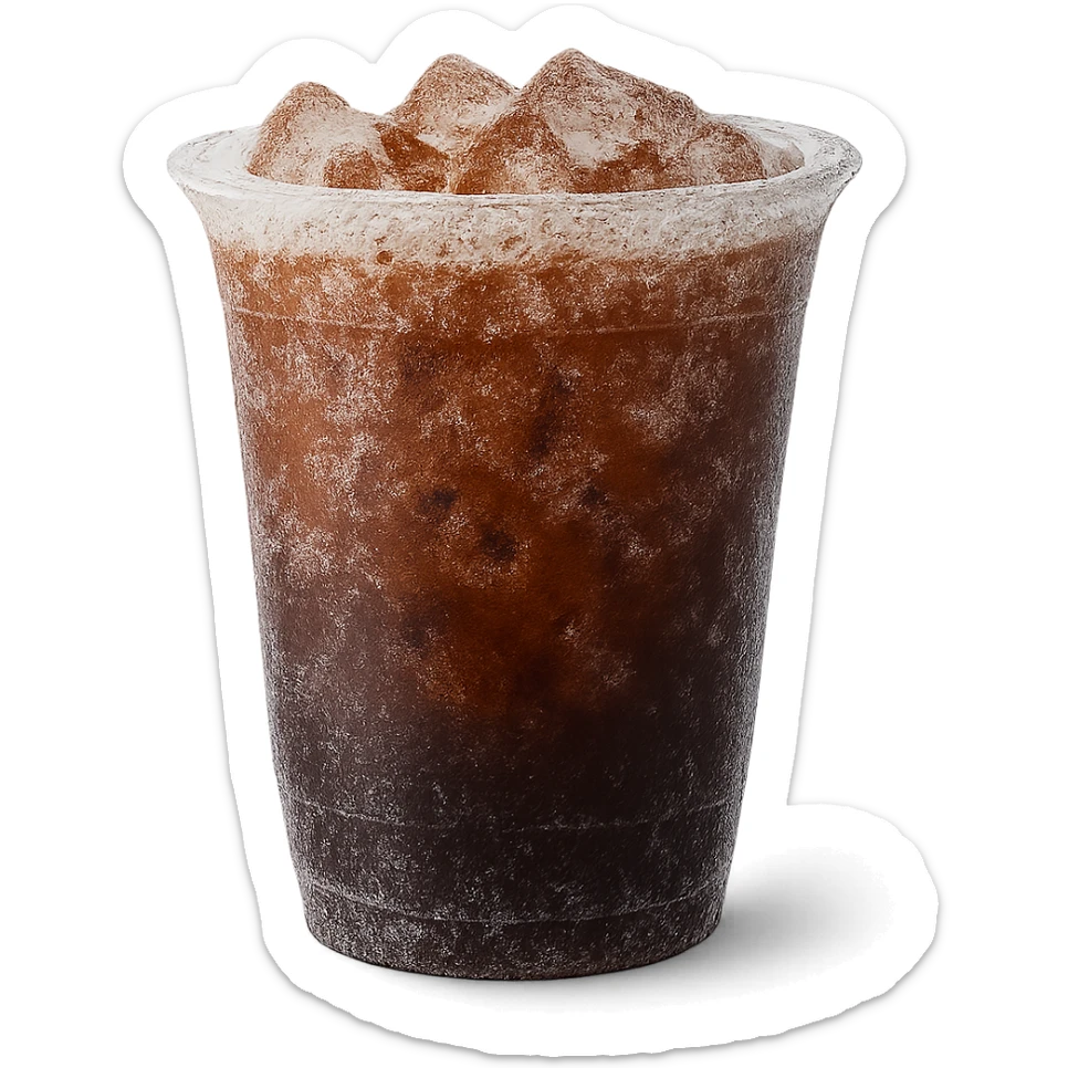 transparent frozen cup of coffee with visible ice crystals and frosty details sticker