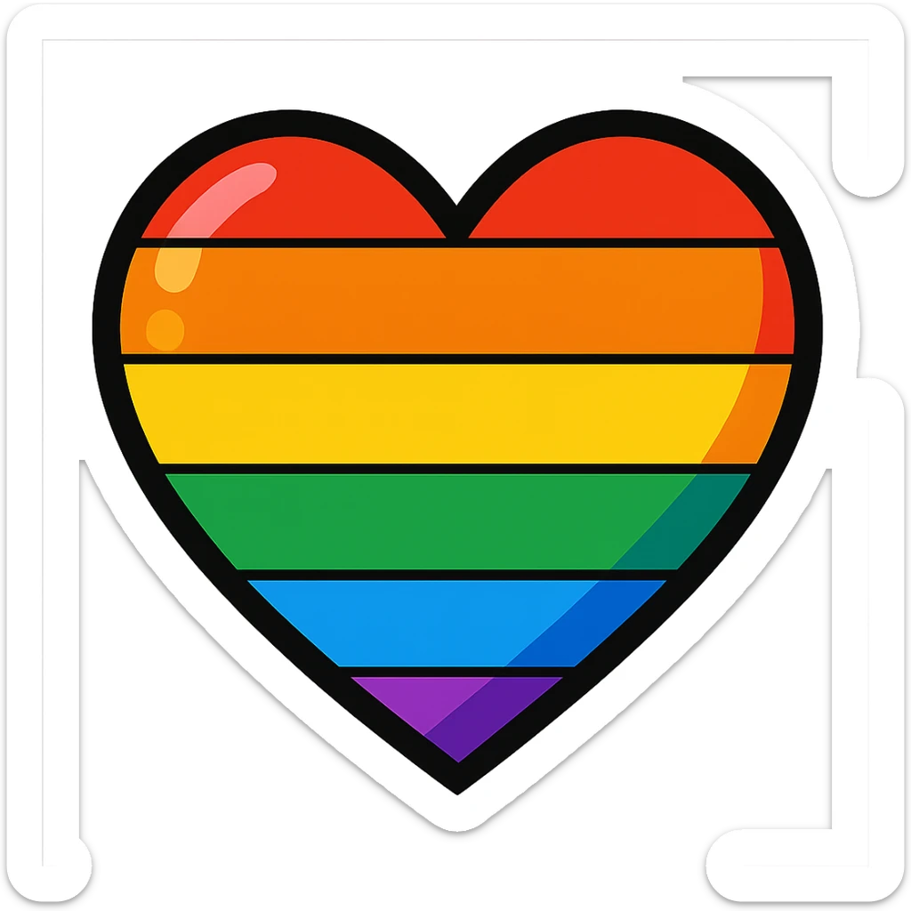 pride heart, bright and colorful, cartoon look, vibrant toon style sticker