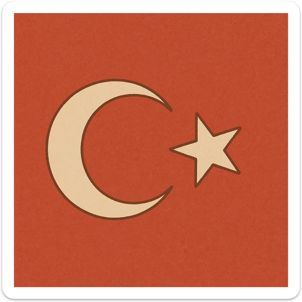 Ottoman flag, simple and modern interpretation, red background, white crescent and star, minimal lines sticker