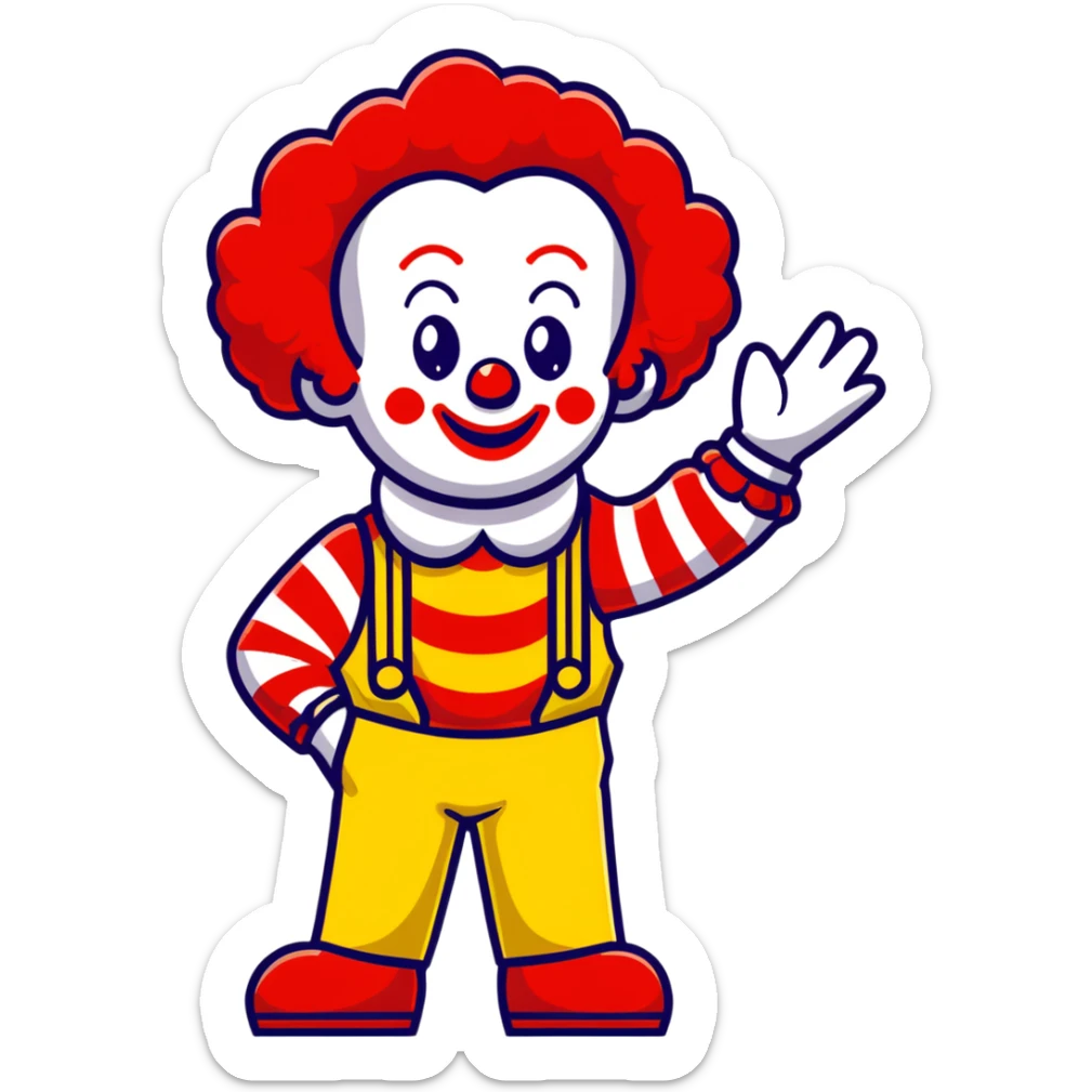 McDonald's clown with bright red curly hair and yellow T-shirt with red and white striped sleeves sticker
