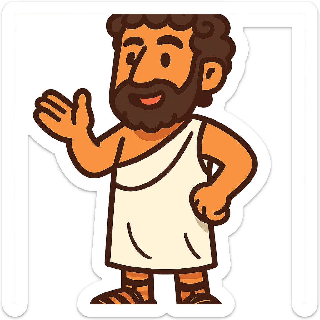 cartoon Greek man with curly hair and sandals sticker