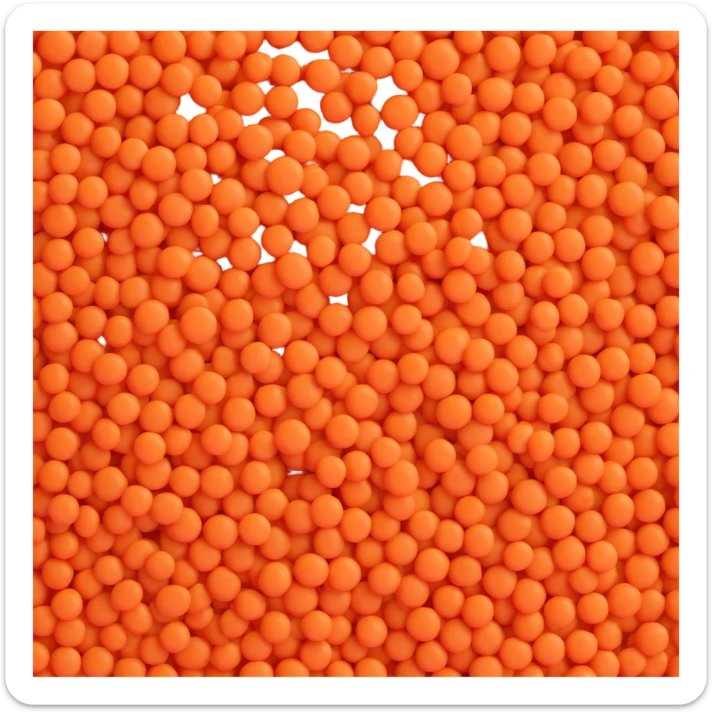 small pile or scatter of dried red lentils, flat lens shape, warm orange to coral color, smooth matte texture, subtle size and tone variation, no bowl or packaging, clean 3D, soft lighting, emoji scale sticker