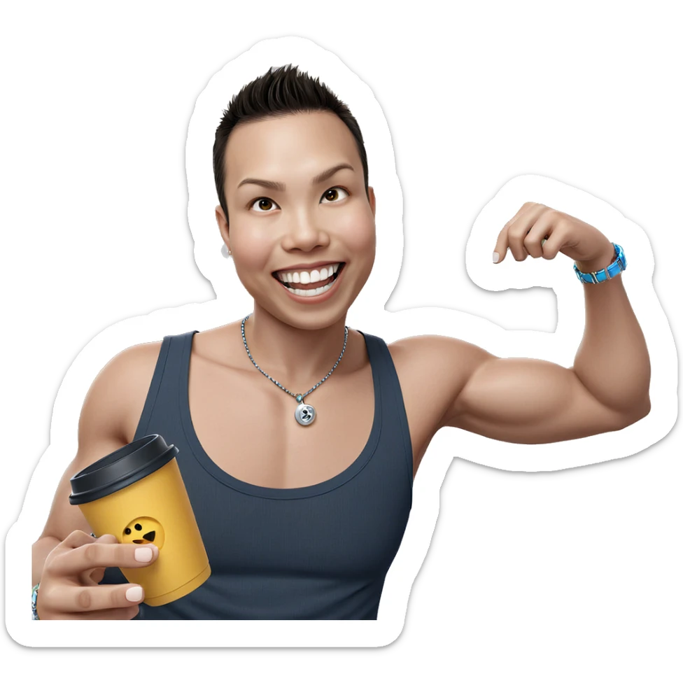 smiling boy with jewelry cup sticker