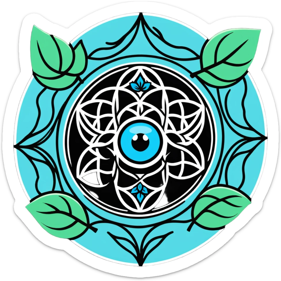Boho style Flower of life surrounded by vines that have mystical eyes in the leaves sticker