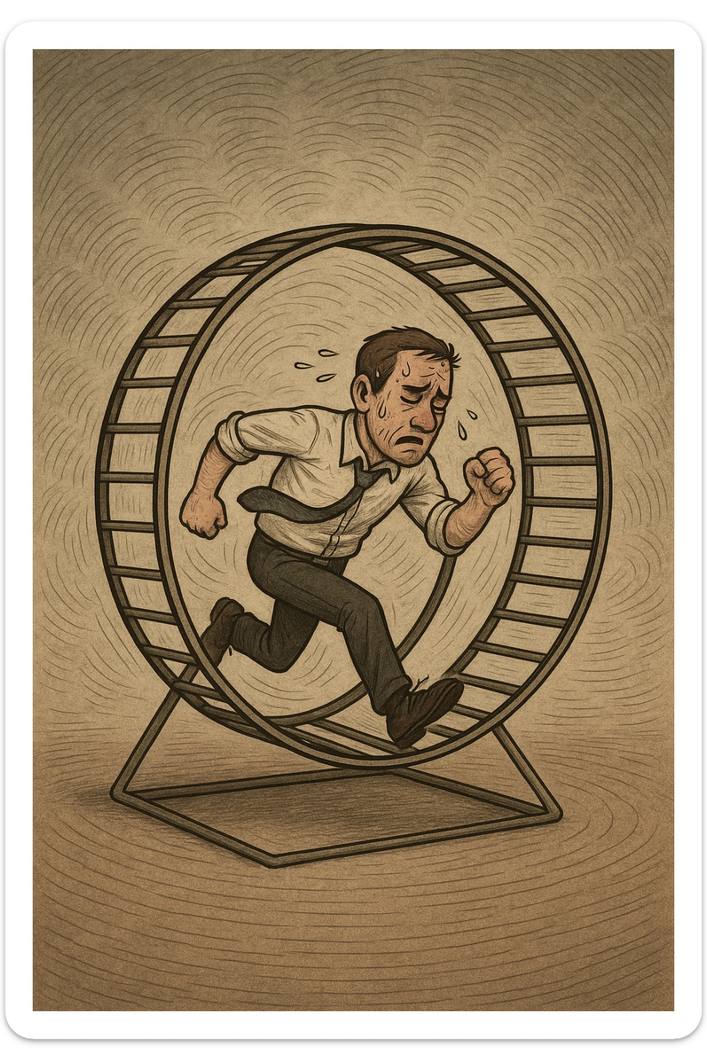 uomo che corre dentro la ruota del criceto come un circolo vizioso sticker