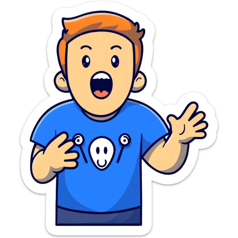 screaming IT guy wearing an Atlassian Jira t-shirt, cartoonish sticker sticker