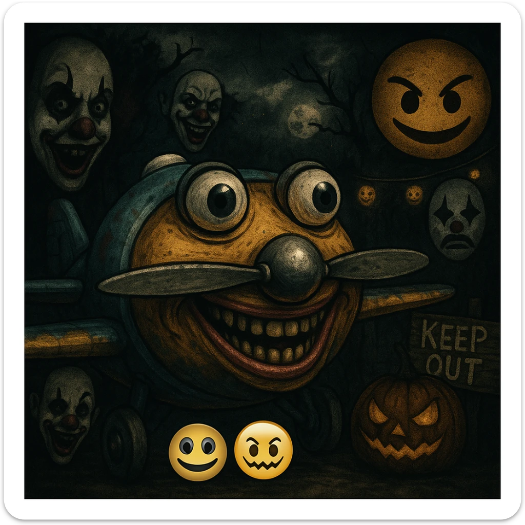 Avions manege du parc saint paul en emoji  rajoute et garde aspect terrifiante et rajoute  sticker