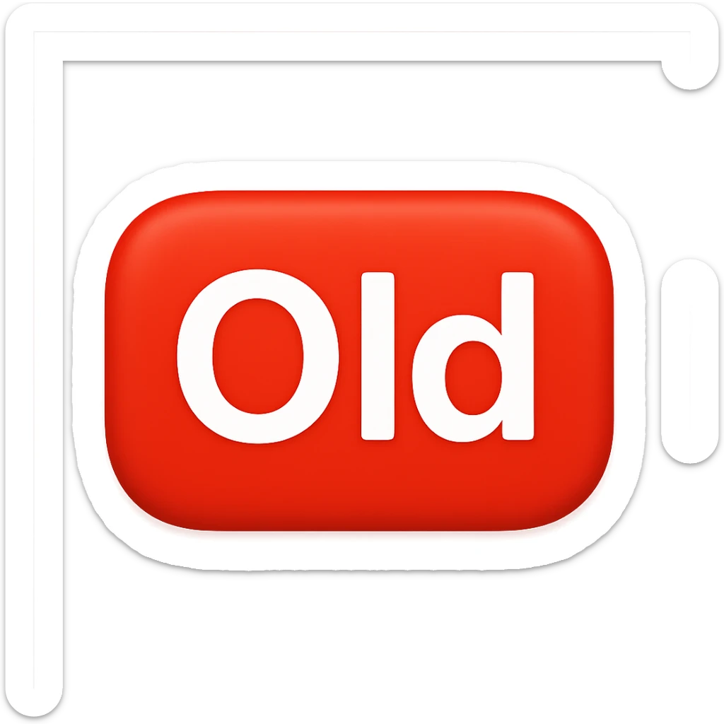 button with the word 'Old' in the style of the iOS emoji 'NEW' button, emoji style, red rounded rectangle background, white text sticker