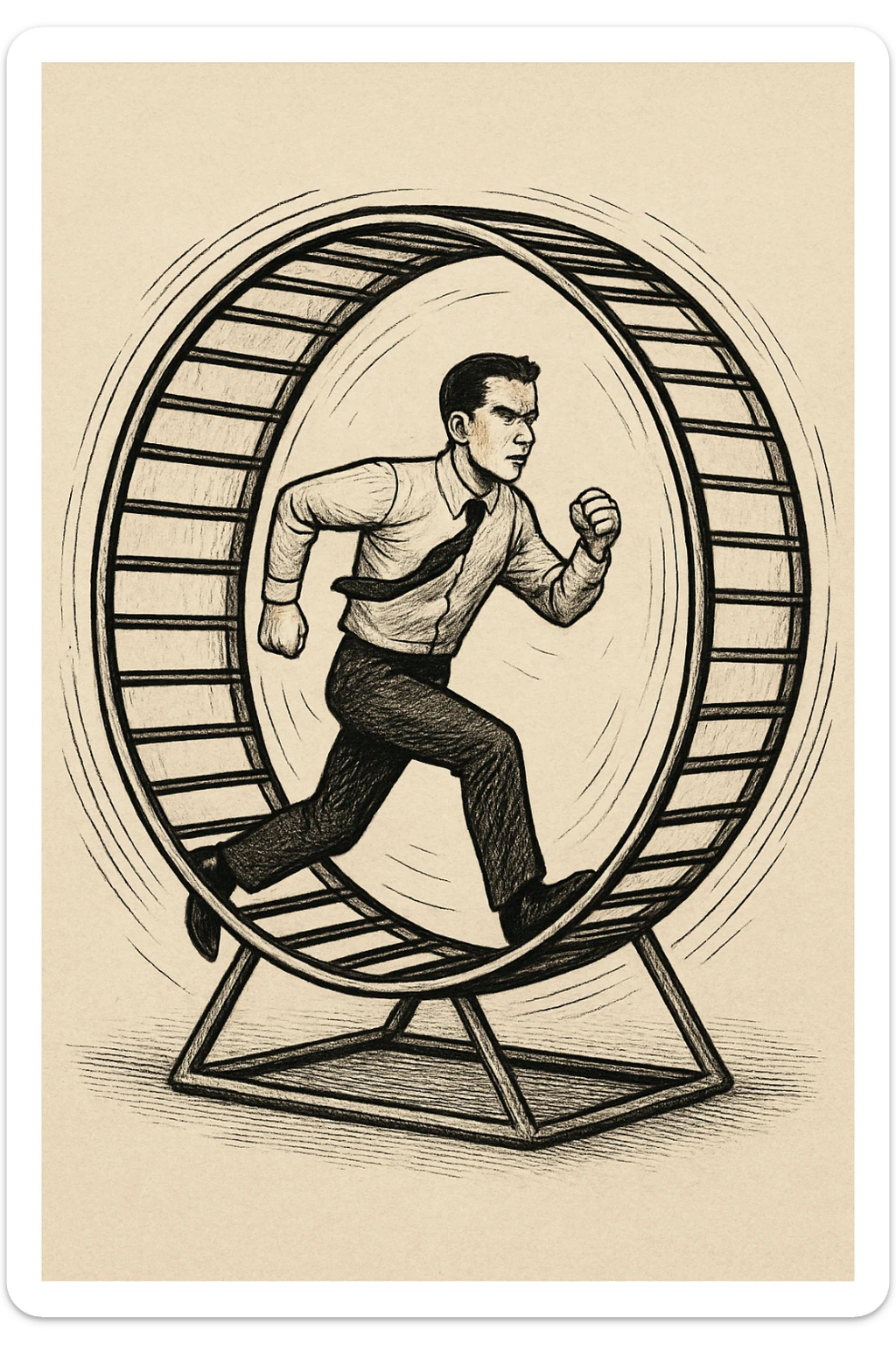 uomo che corre dentro la ruota del criceto come un circolo vizioso sticker