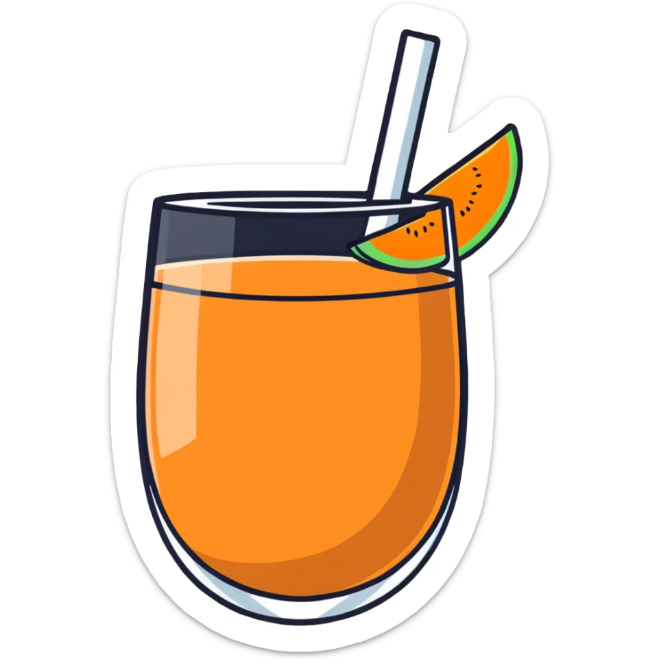 traditional carajillo coffee drink in a glass with a slice of cantaloupe melon beside it sticker