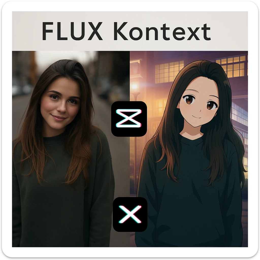 recreate this image and add logo of  text "FLUX Kontext" on top of it sticker