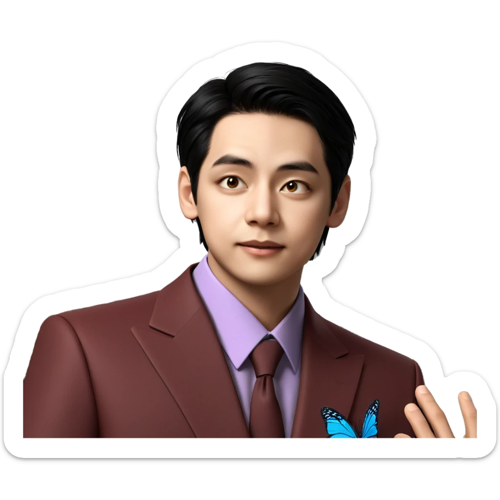 boy in formal suit with butterfly sticker