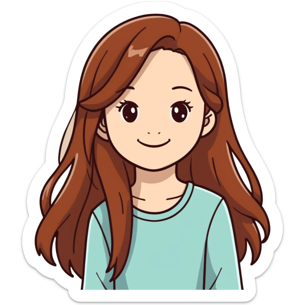  “A girl with long chestnut hair, brown eyes, and a smile.” sticker
