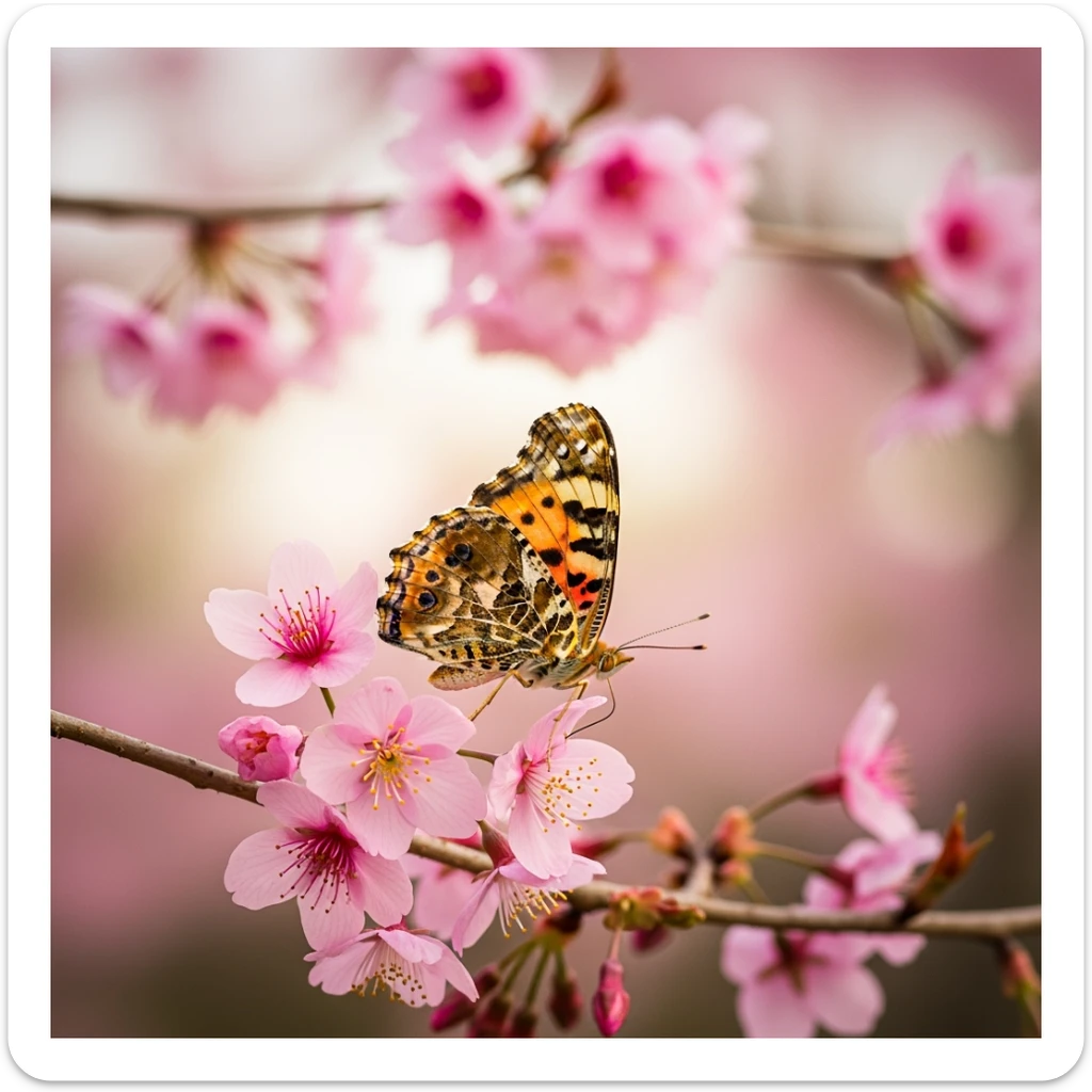 pink cherry blossom with a butterfly sticker