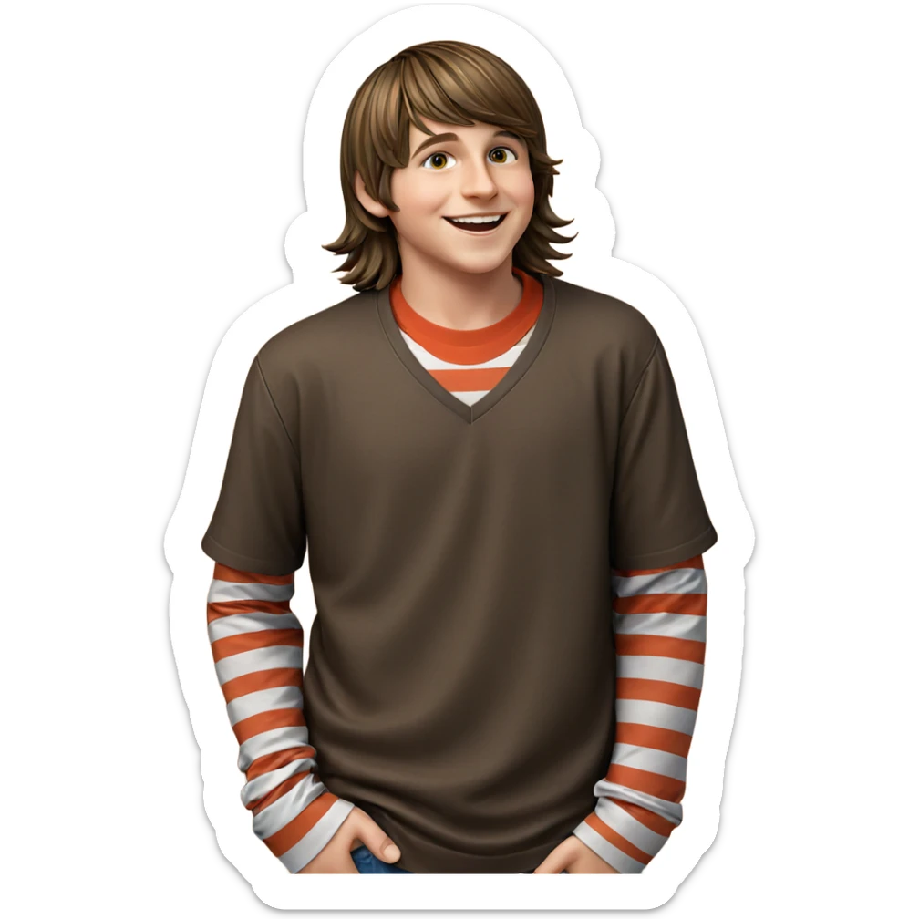 smiling boy in striped shirt sticker