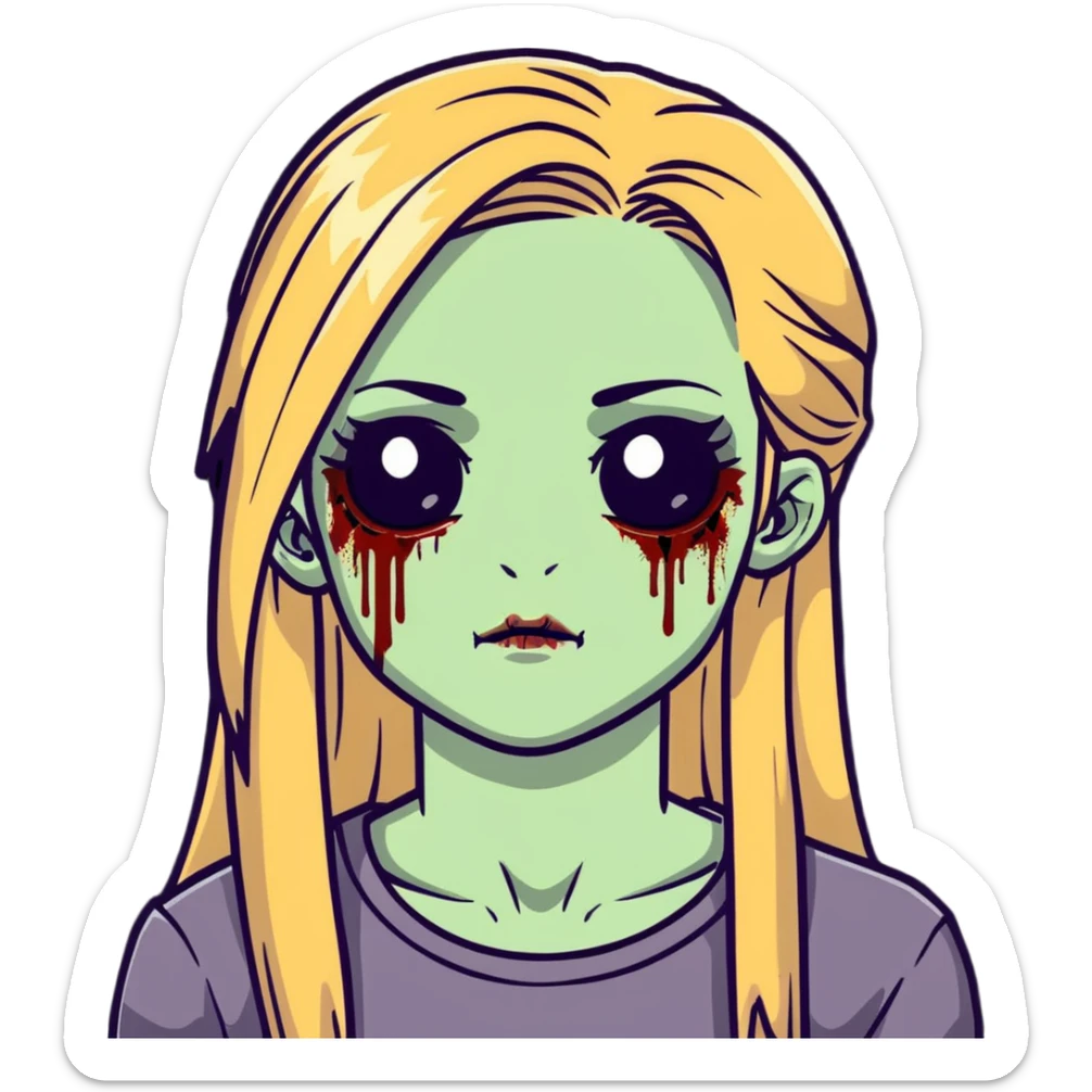 zombie girl with long straight dark blonde hair and beautiful eyelashes sticker