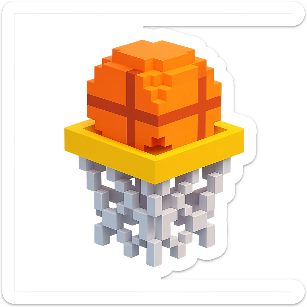 Voxel-style basketball in a net, no background, variation 8. sticker