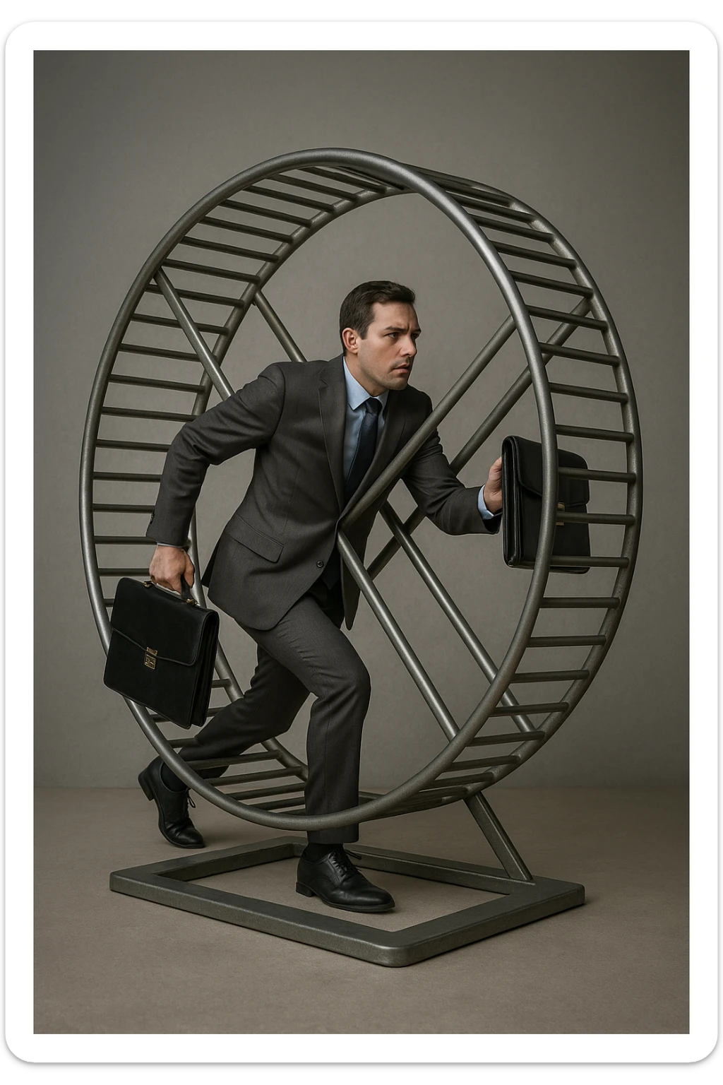 uomo che corre dentro la ruota del criceto come un circolo vizioso immagine realistica sticker