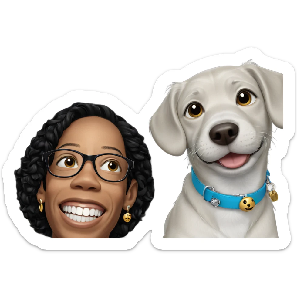 smiling boy with dog jewelry sticker