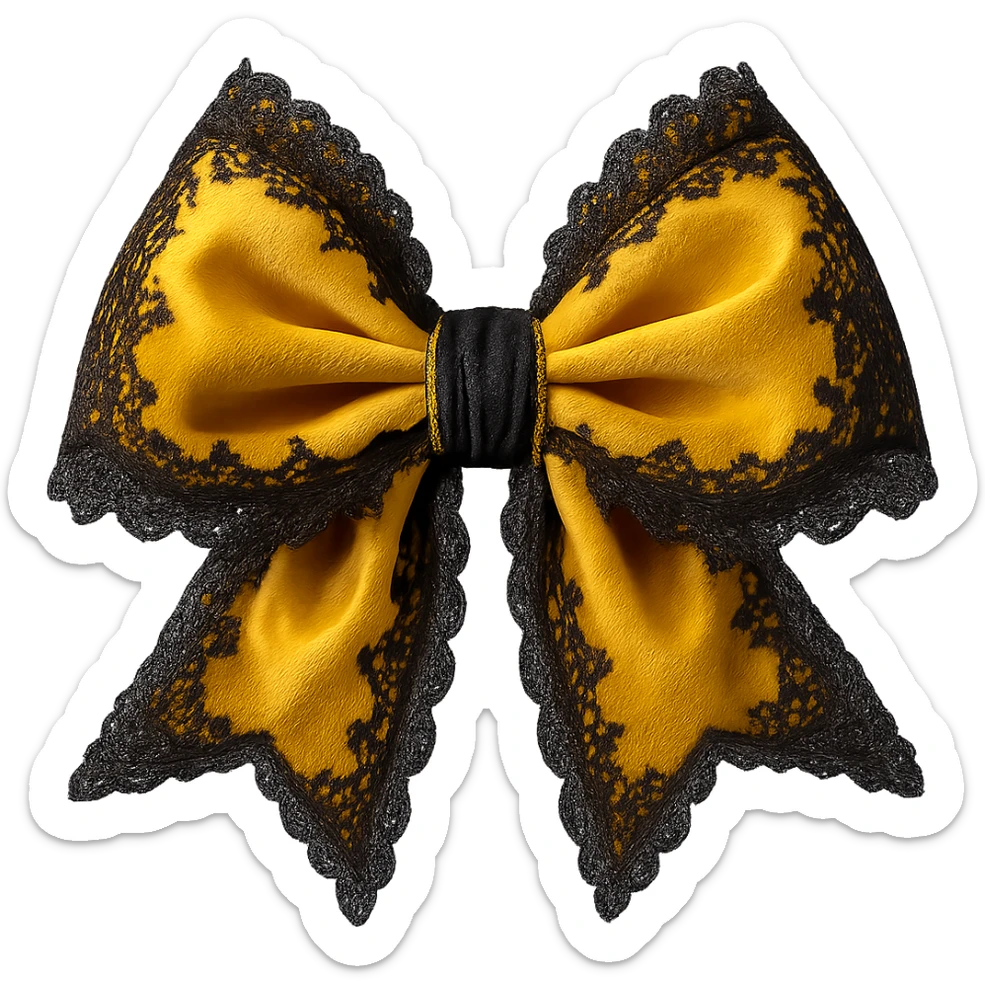 Add lace and velvet details to the gothic yellow bow in a photorealistic style. Keep the background transparent if possible. sticker