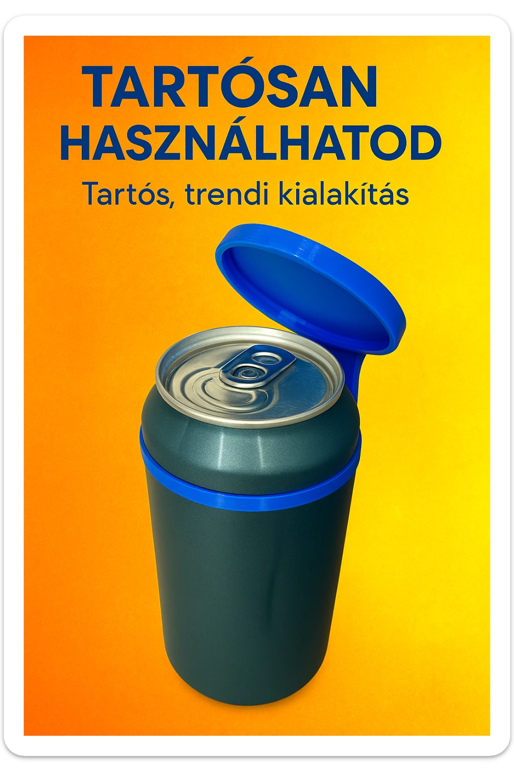 Készíts a következő jellemzőkre a mellékelt fotó felhasználásával a szöveghez illő képet, 1000x600px-es méretűt, fiatalos, dinamikus, megnyerő,változatos, színes, valósághű fotók legyenek!
„Tartósan használhatod”
Trendi design – az élelmiszeripari alapanyagból készült termék jól bírja a használatot, magasabb hőmérsékleten sem válik használhatatlanná. Újra és újra veled lehet. sticker