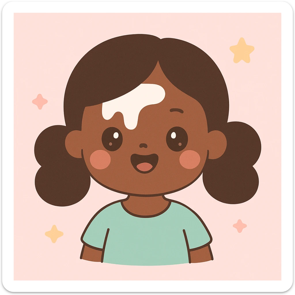 kawaii style illustration of a dark-skinned girl with milk on her face sticker