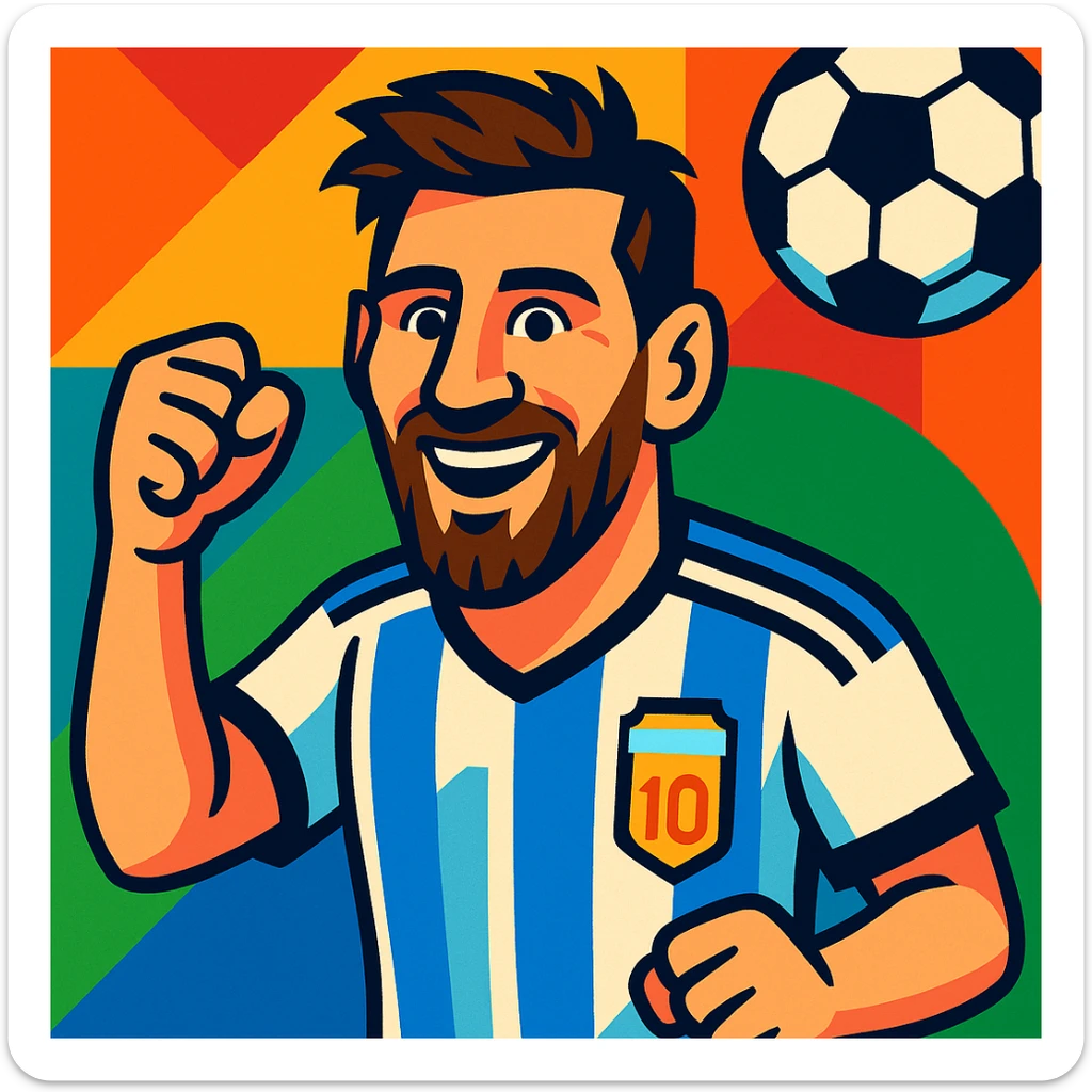 Lionel Messi, football star, cartoon style, vibrant toon illustration sticker