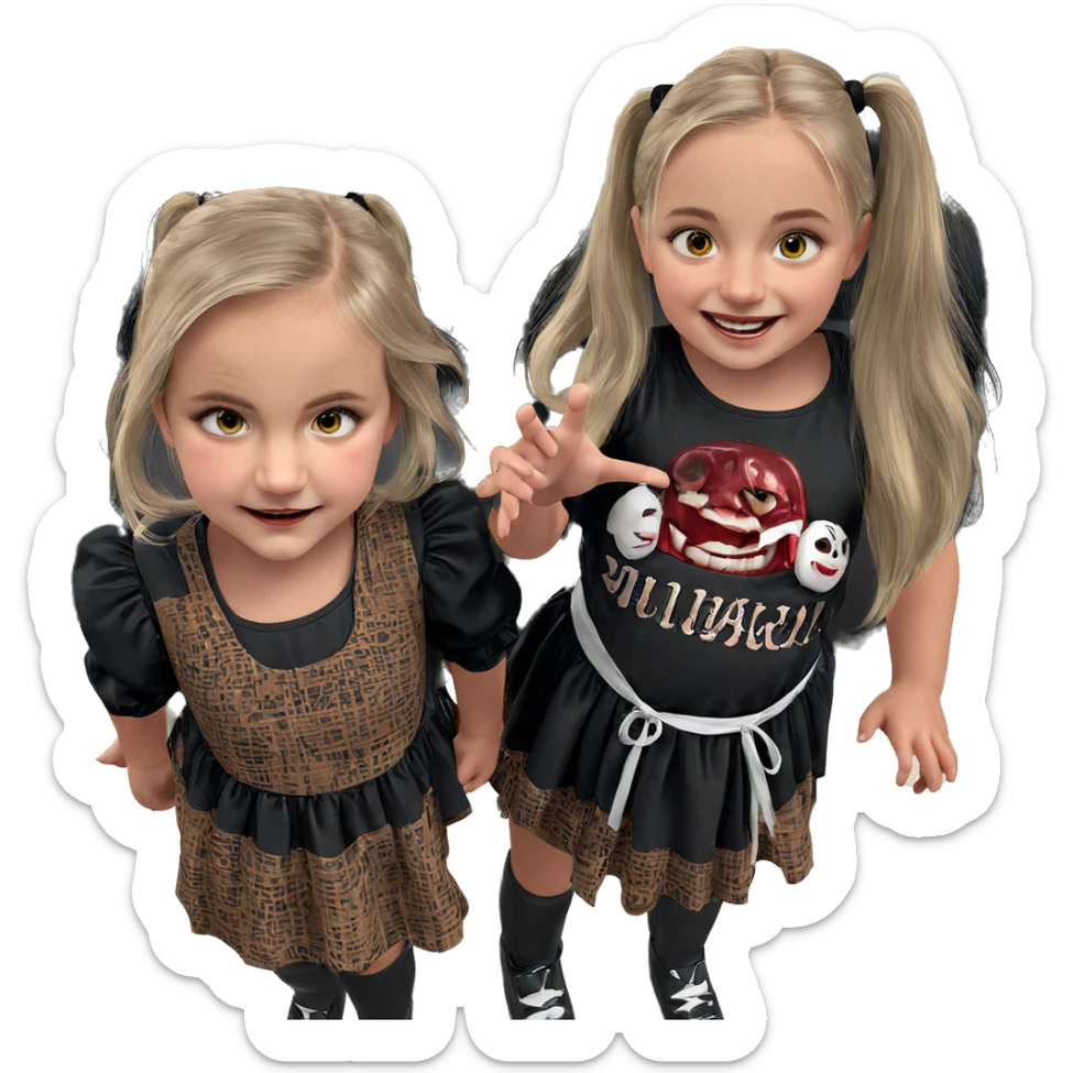 horror themed twin girls smile sticker