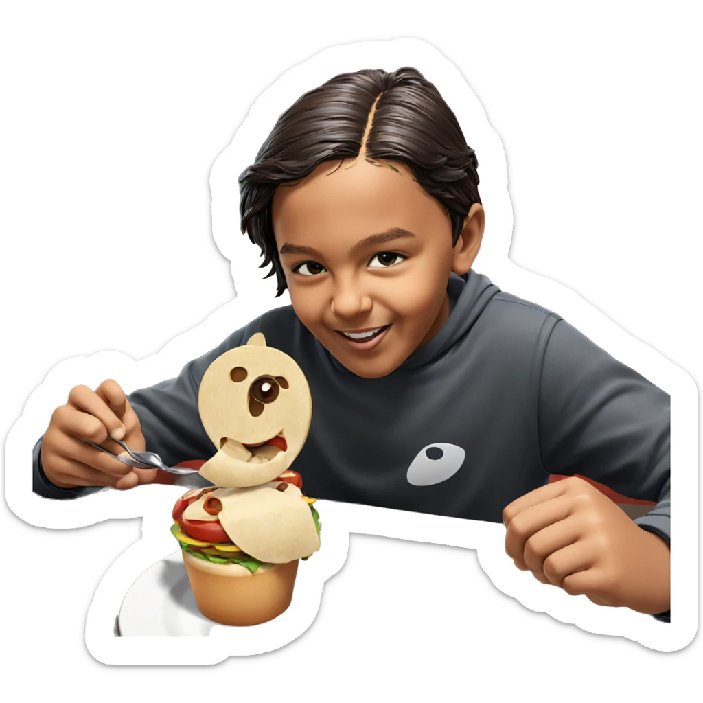 happy boy enjoying his meal sticker